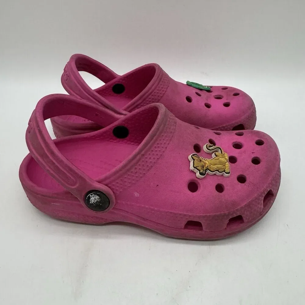 Crocs Iconic Comfort Hot Pink Clogs Girl's C 11 Beachcore Water Sandals Jibbitz